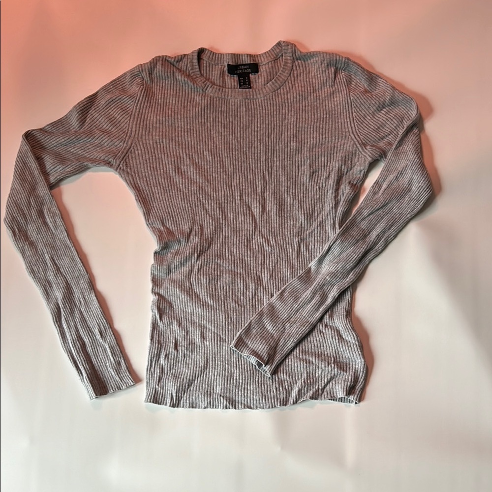 Urban Heritage Gray Ribbed Long Sleeve Fitted Tee